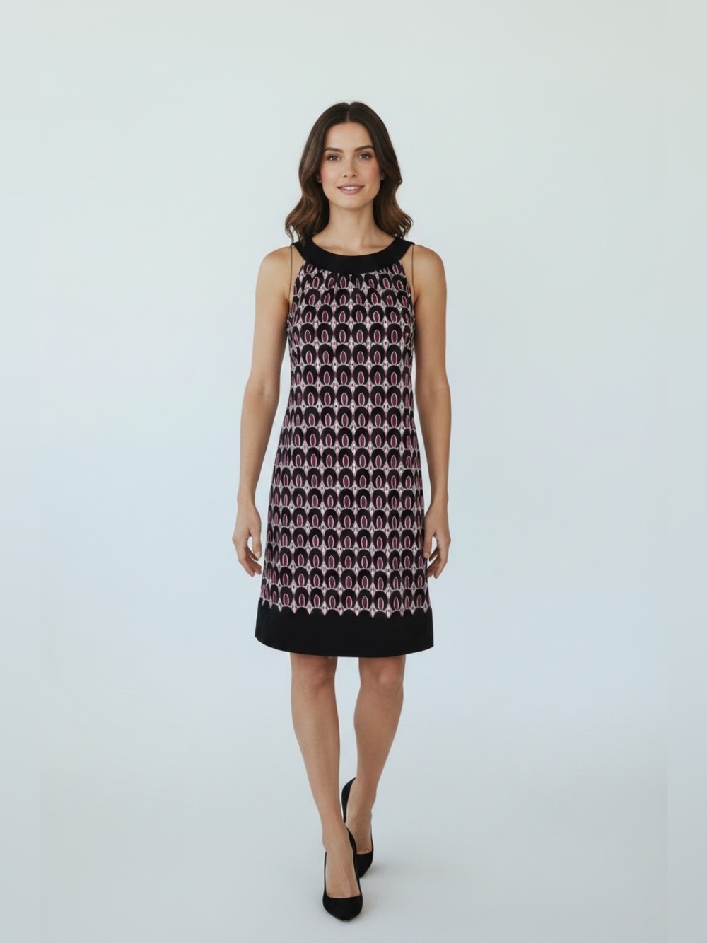 Ann Taylor Factory Women’s Dress Size 10 Sleeveless Black Geo Shift Dress